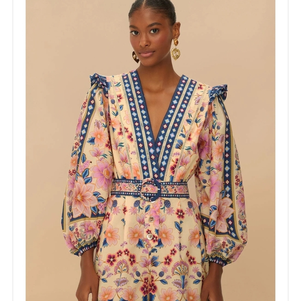 FARM Rio Floral Romper in Blue and Pink
